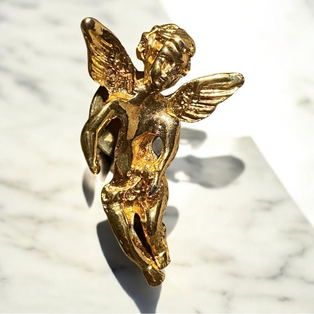 Vintage Gold‑Tone Angel Brooch | 80s/90s Cherub Pin